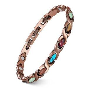 Womens Copper Magnetic Bracelet Turquoise Gemstone Adjustable Jewelry Gift Welln